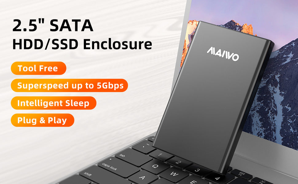 MAIWO 2.5” USB 3.0 SATA External SSD HDD Enclosure - Black