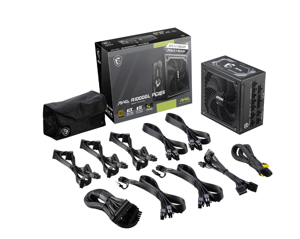 MSI MAG A1000GL PCIE5 1000W 80 Plus Gold SMPS Fully Modular ATX 3.1 Power Supply