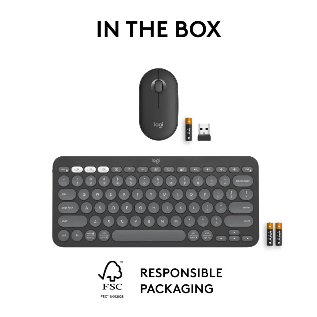 Logitech Pebble 2 Combo Wireless Bluetooth Keyboard & Mouse Set with Logi Bolt Receiver