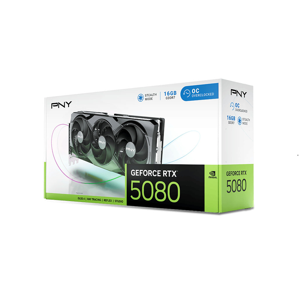 PNY GeForce RTX 5080 16GB Overclocked GDDR7 Triple Fan GPU