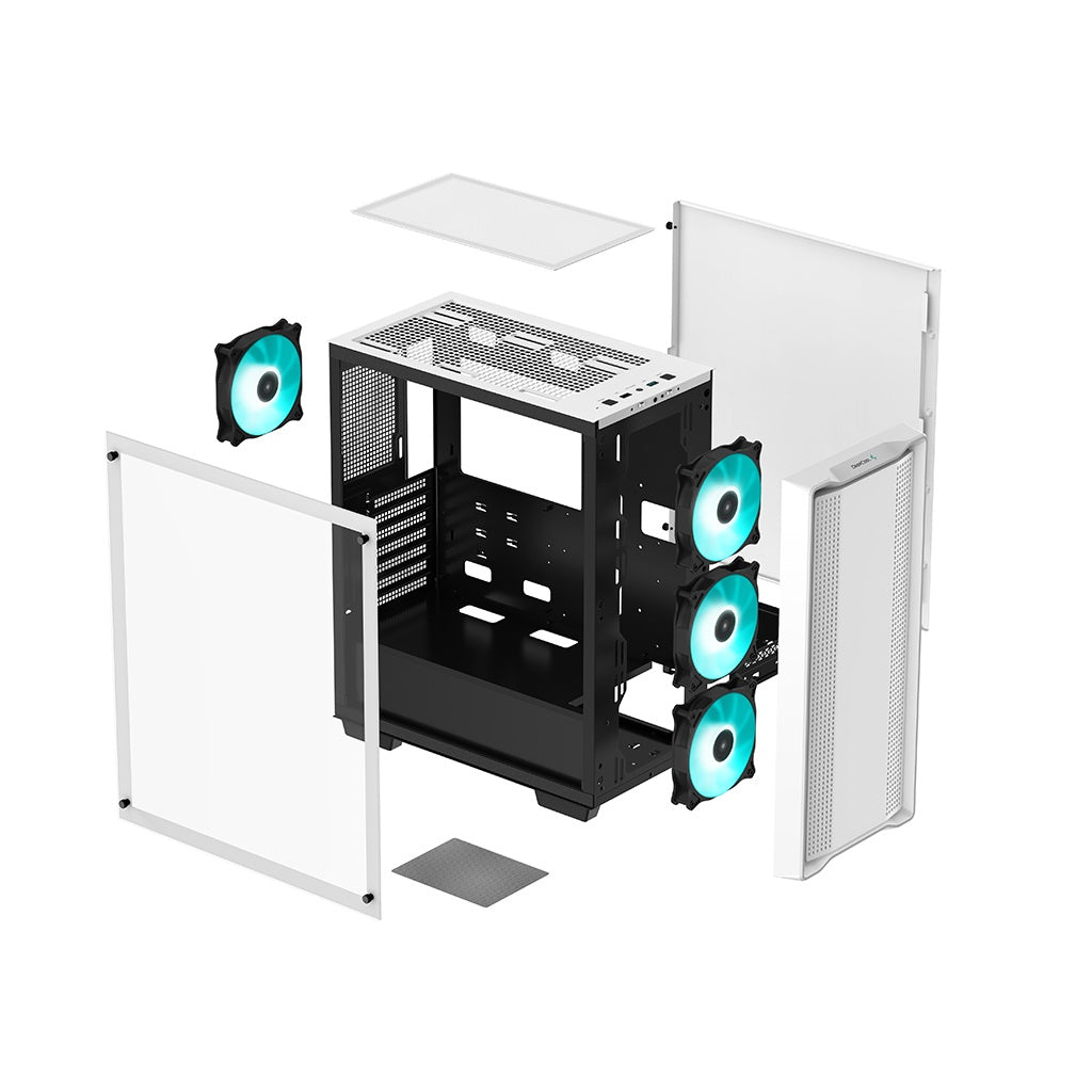 DEEPCOOL MATREXX CC560 Tempered Glass Window 4 Pre-Installed LED Fans ATX Mid Tower Cabinet-White