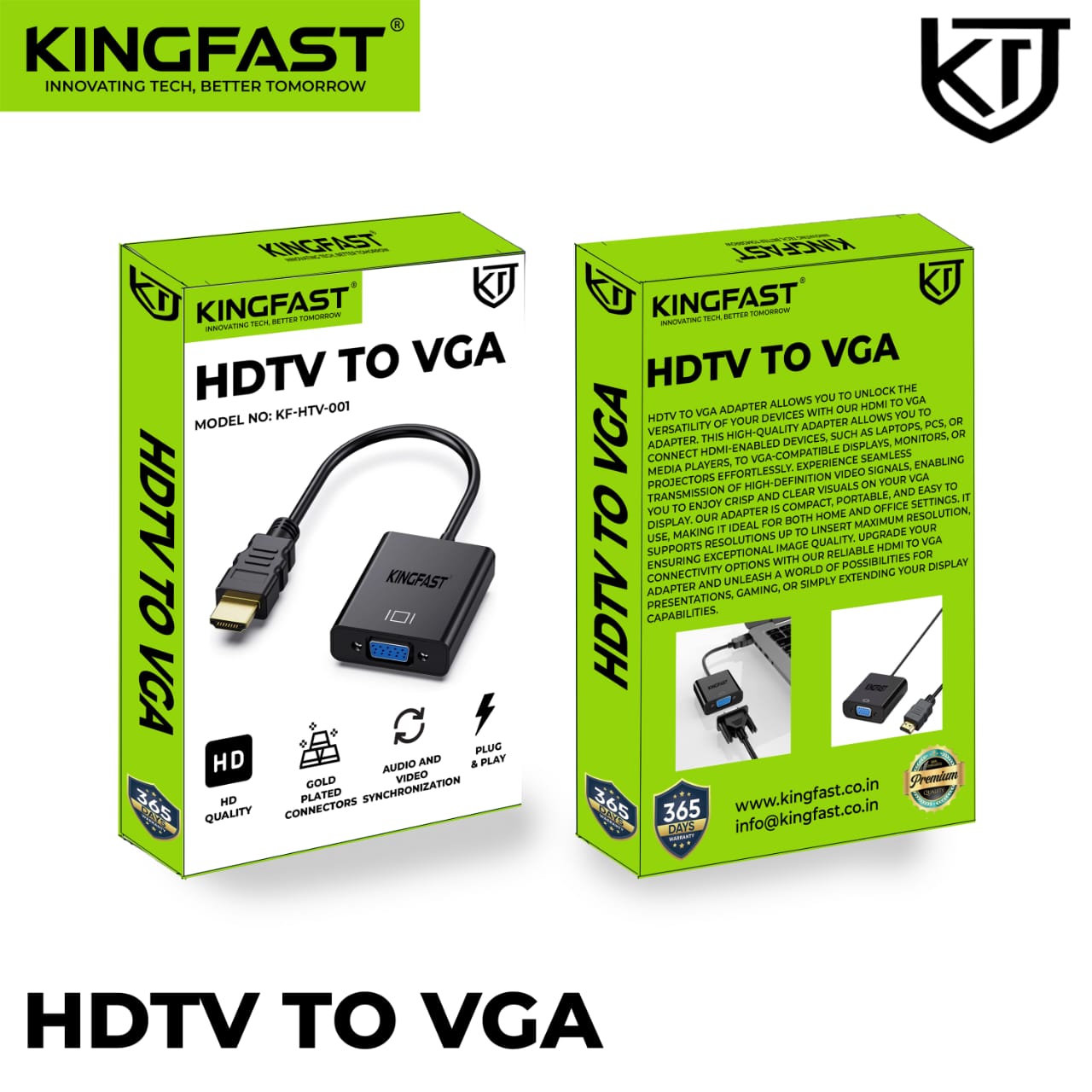 KINGFAST HDMI to VGA Adapter Full HD 1080p Converter for Laptop PC and Projector
