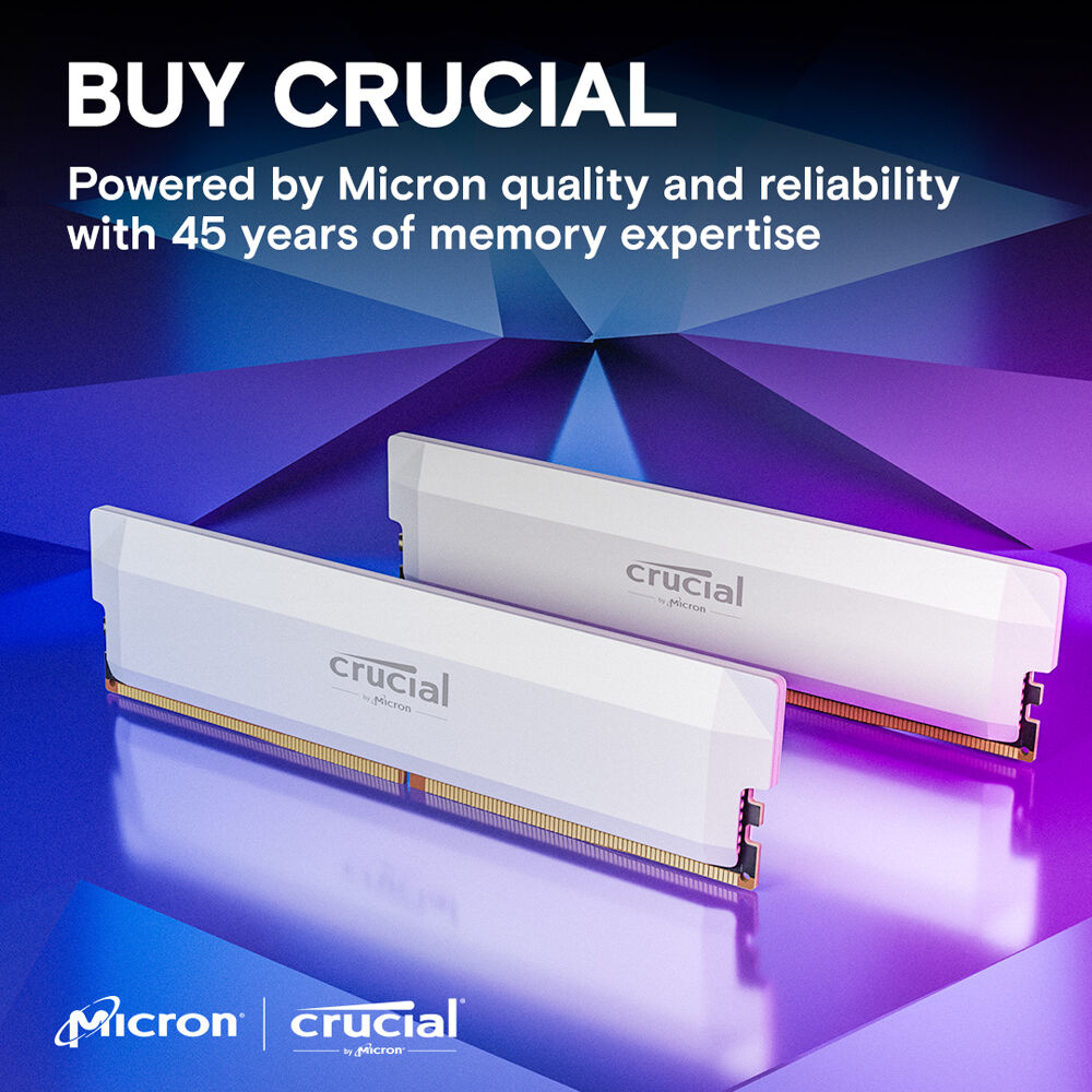 Crucial Pro Overclocking 64GB (32GBx2) DDR5 6000Mhz CL40 UDIMM OC Gaming Memory - White