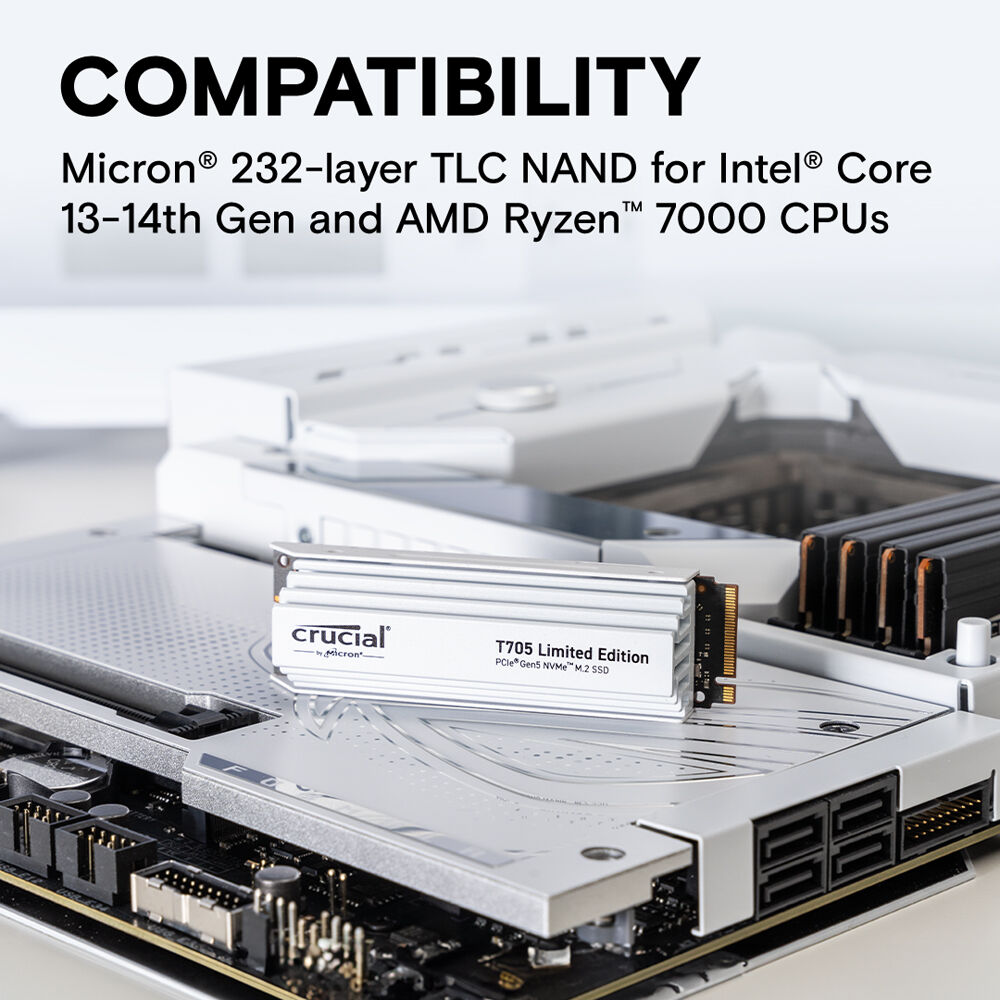Crucial T705 2TB PCIe 5.0 NVMe M.2 2280 SSD with Heatsink - Limited Edition White