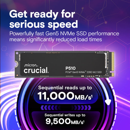 Crucial P510 1TB PCIe Gen5 x4 NVMe M.2 Internal Solid State Drive