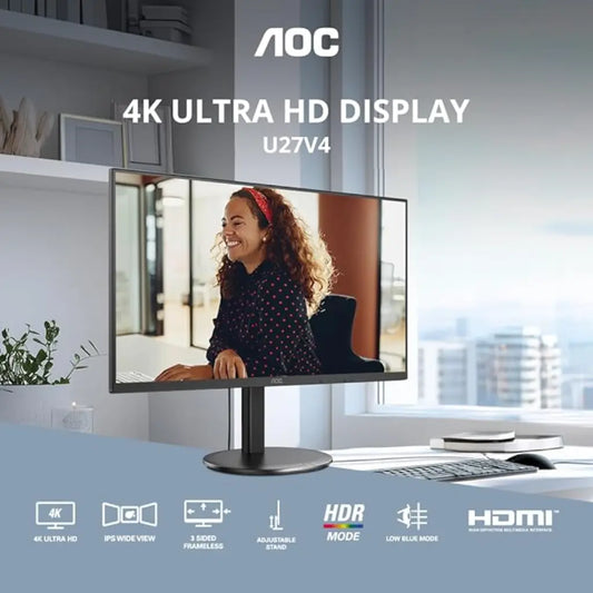 AOC U27V4 27" 4K UHD IPS Monitor with Frameless Design Adaptive Sync-tpstech.in
