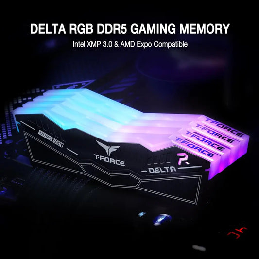TeamGroup T‑Force Delta RGB DDR5 RAM 32GB (2x16GB) 6000MHz CL38 Desktop Memory Black-tpstech.in