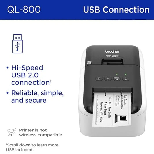 Brother QL-800 High-Speed Professional Label Printer Black & Red Printing Auto Cutter USB Connectivity-tpstech.in