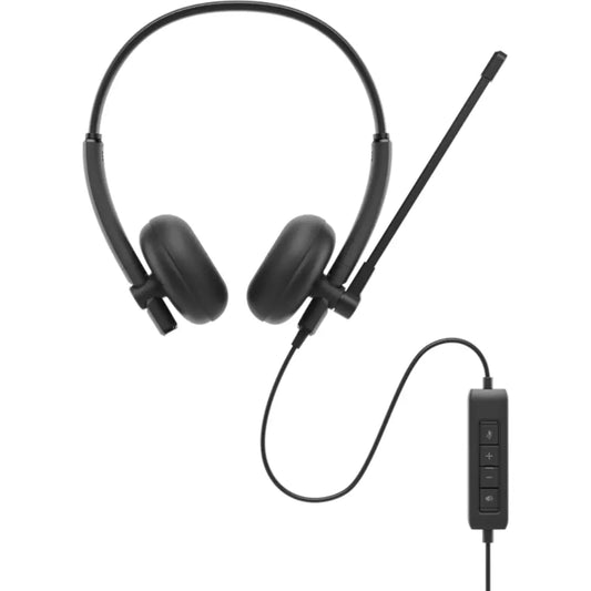 Dell WH125 Wired On-Ear Headset with Mic USB-A Leatherette Cushions - Black-tpstech.in