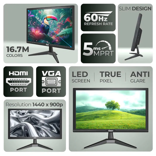 Foxin Crystal 19.5" 60Hz 5ms Wall‑Mountable HD LED Monitor HDMI & VGA-tpstech.in