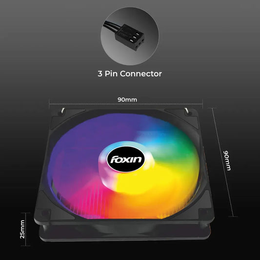 Foxin FCF 003 90mm RGB CPU Cooling Fan 1800 RPM 2 Copper Heat Pipes-tpstech.in