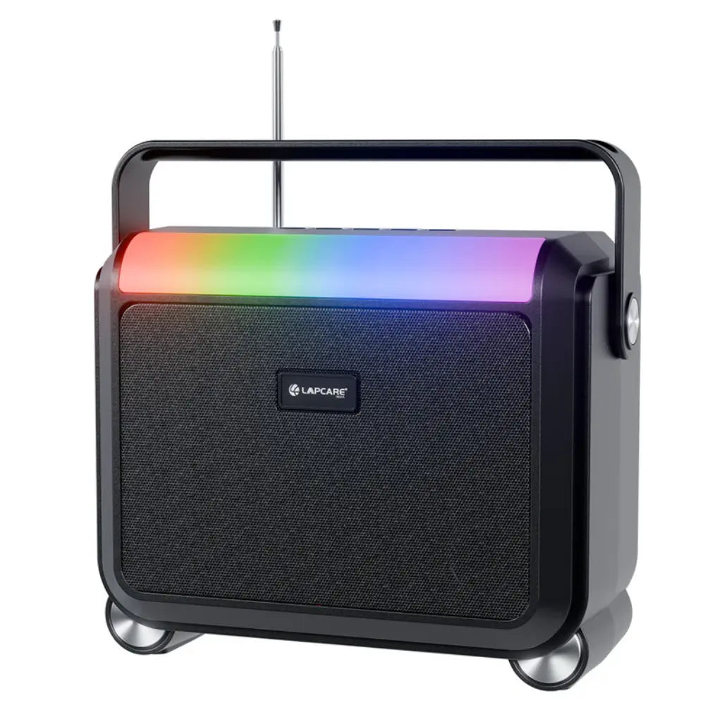 Lapcare Aster 20W Bluetooth Party Speaker RGB Lights Extra Bass Portable Speaker - Black-tpstech.in