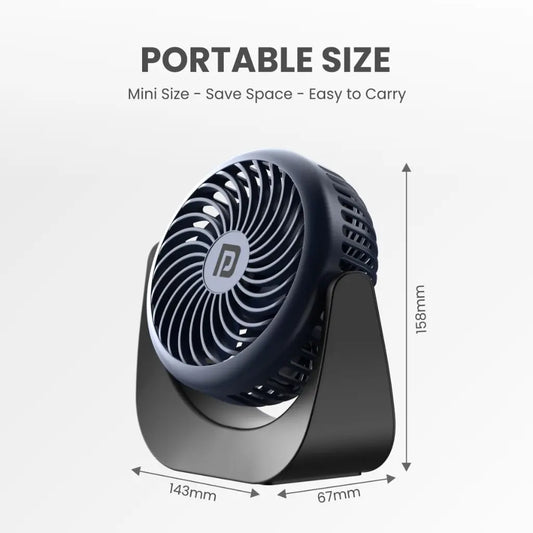 Portronics POR 1928 Portable Rechargeable 360 Rotatable Fan with 3 Speed Modes-tpstech.in