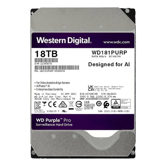 Western Digital Purple Pro 18TB 3.5" SATA 7200RPM Surveillance Hard Disk Drive-tpstech.in