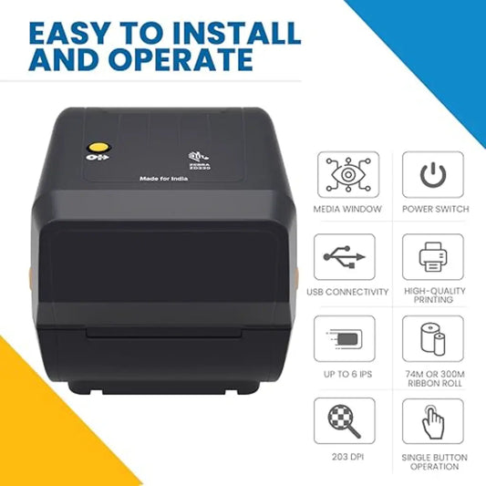 Zebra ZD230 Monochrome Thermal Transfer Desktop Barcode Printer USB Connectivity-tpstech.in