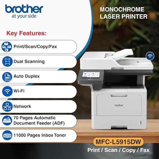 Brother MFC-L5915DW Monochrome Laser Multifunction Duplex Printer with ADF WiFi LAN