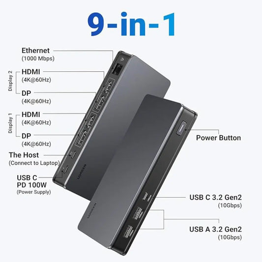 Ugreen 9 in 1 USB C Multifunction Adapter Dual 4K 60Hz HDMI