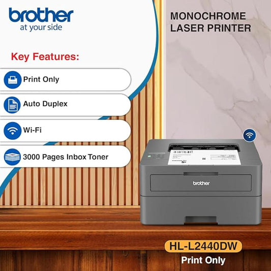 Brother HL-L2440DW Monochrome Auto Duplex Laser Printer with Dual Band Wi-Fi 30 PPM