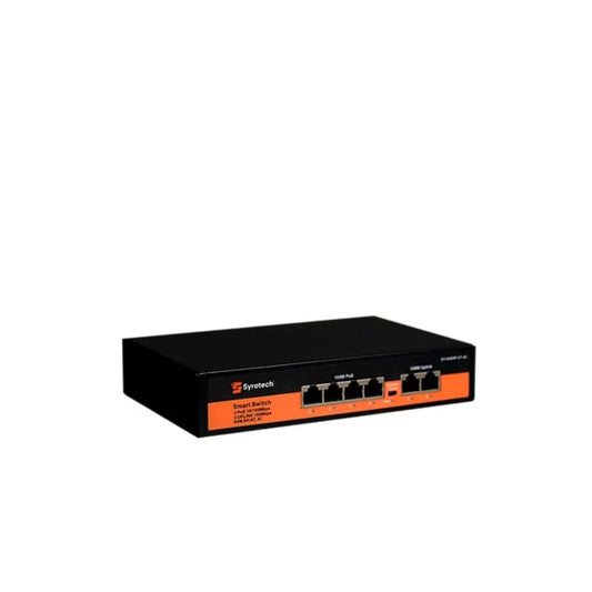 Syrotech SY-0400P-2T-AI 4-Port 10/100Mbps PoE Switch with 2 Uplink Ports 65W Power