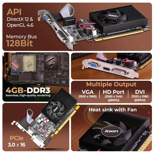 Foxin GT740 4GB 128‑Bit DDR3 High‑Efficiency Desktop Graphics Card