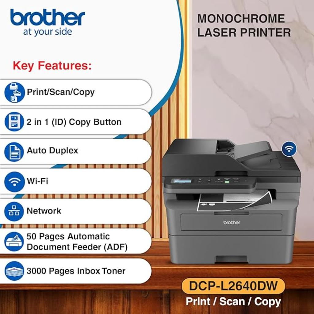 Brother DCP-L2640DW Monochrome Multi-Function ADF Wireless Duplex Laser Printer