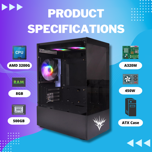 Goshawk Renaissance V1 AMD Ryzen 3 3200G Desktop PC (Windows 11/8 GB RAM/500 GB SSD) with Wired Keyboard and Mouse, 2 Years Warranty