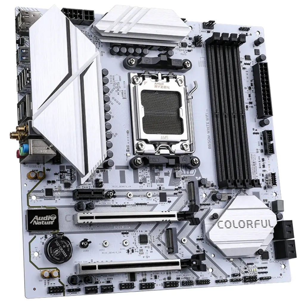 Colorful BATTLE‑AX B650M WHITE WIFI V15 WiFi-6 AMD B650 AM5 DDR5 MicroATX Motherboard-tpstech.in