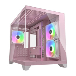 Cougar FV150 Mini RGB Mini Tower Computer Case with Dual Chamber Design Tempered Glass Panels - Pink-tpstech.in