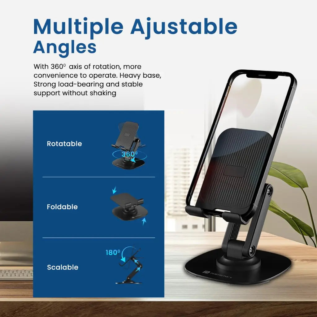Portronics Mobot III POR 2046 Adjustable Mobile and Tablet Holder with 360 Degree Rotating Base