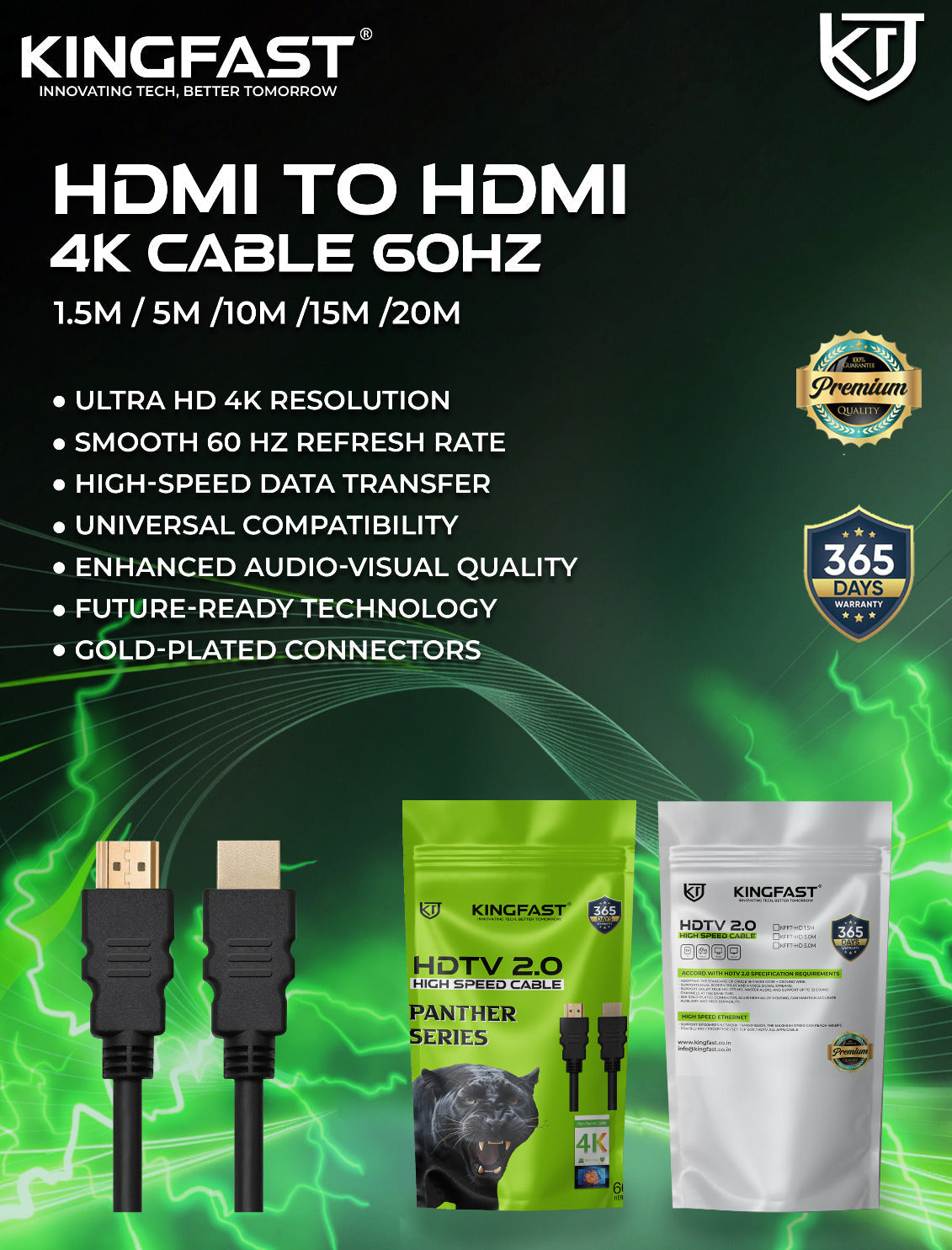 Kingfast HDMI Cable 10 Meter 4K UHD 60Hz High Speed Gold Plated Connectors