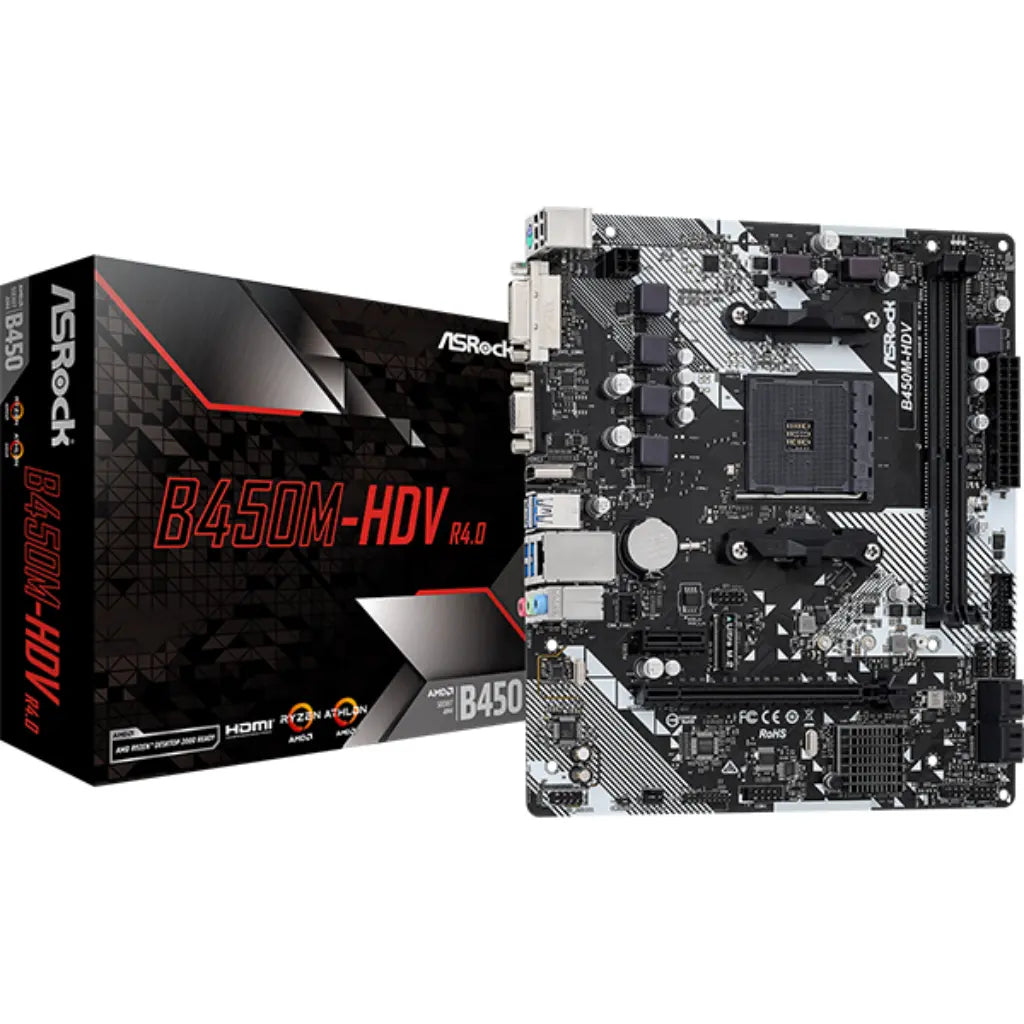 ASRock B450M-HDV R4.0 B450 AM4 DDR4 Micro ATX Motherboard-tpstech.in