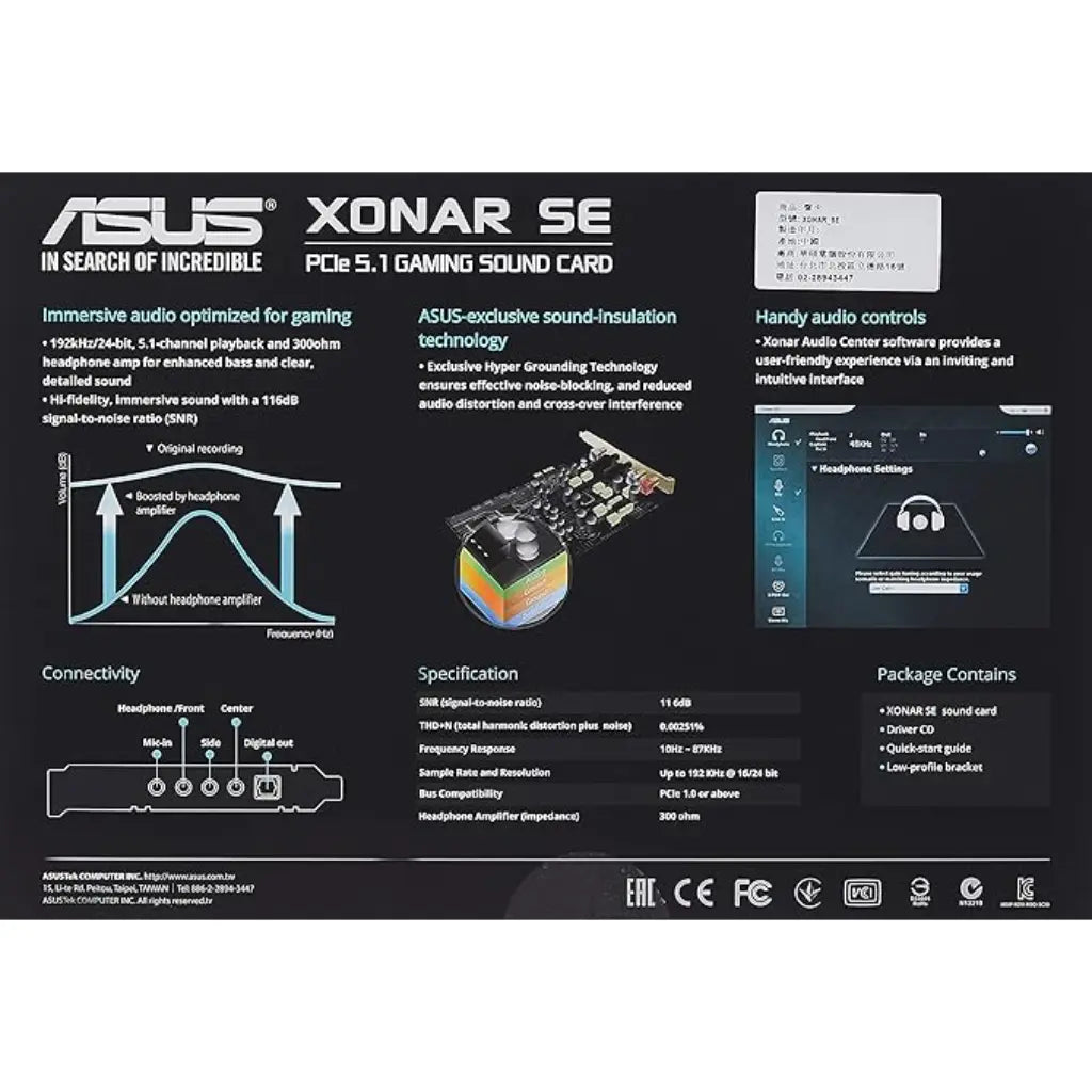 ASUS Xonar SE PCIe 5.1 Channel Gaming Sound Card 192kHz/24-bit Hi-Res Audio-tpstech.in