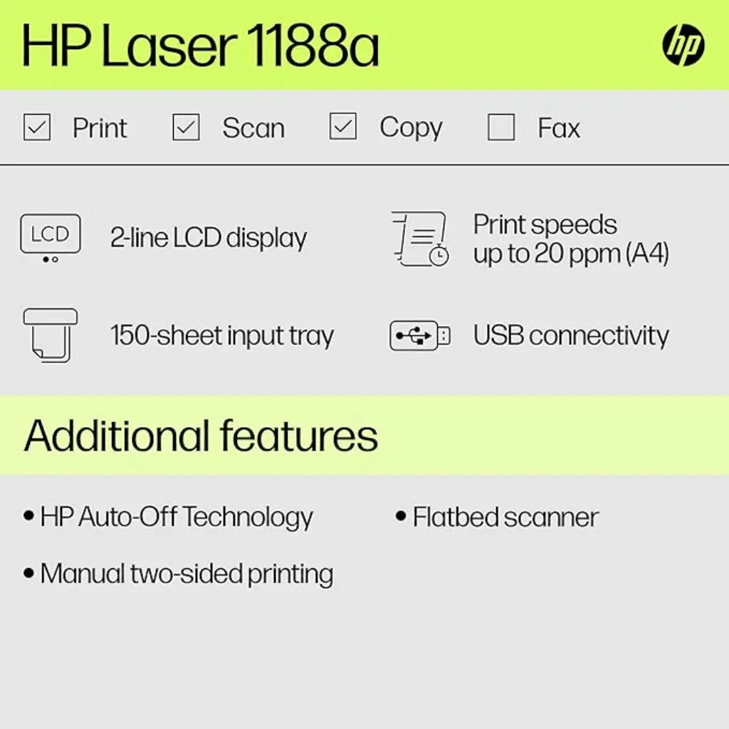 HP Laser MFP 1188A Monochrome Laser Printer (Print,Copy,Scan) 20 PPM-tpstech.in