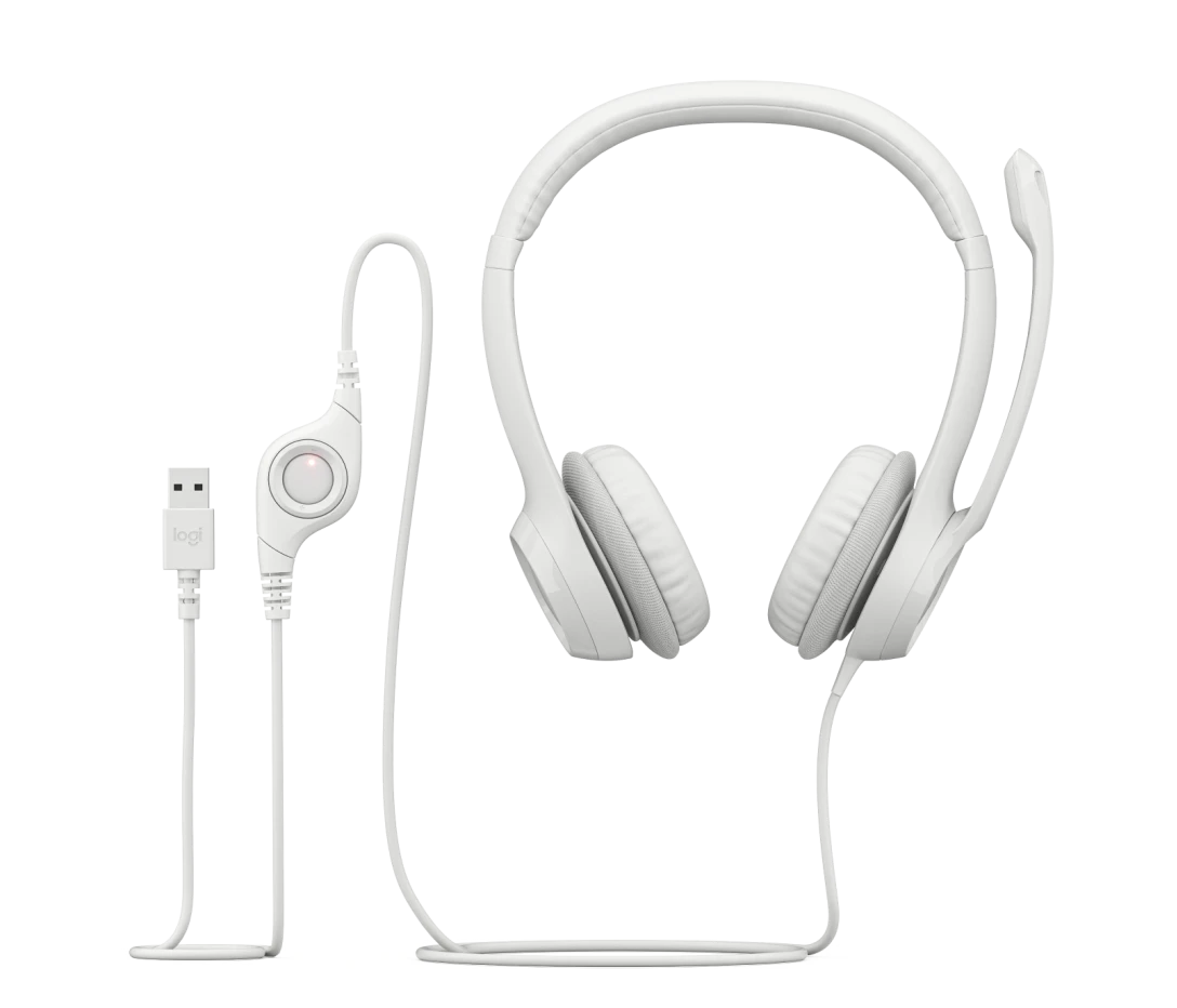 Logitech H390 USB Wired Headphone with Noise Cancelling Rotatable Mic- Off White