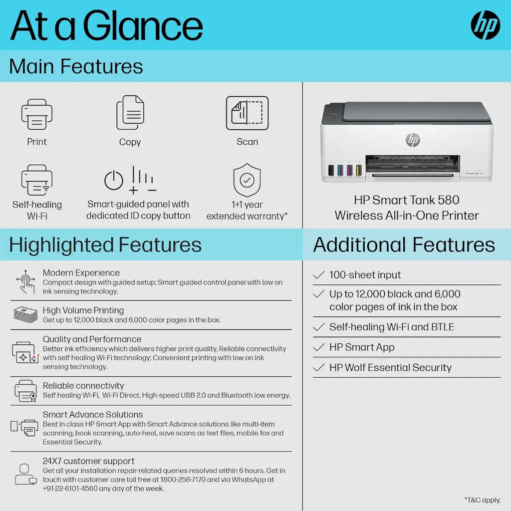 HP Smart Tank 580 Wireless All-in-One Ink Tank Printer with Mobile Print