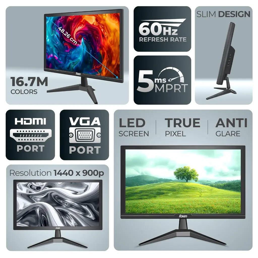 Foxin 24" 60Hz 5ms Crystal Flat Full HD LED Monitor Wall Mountable-tpstech.in
