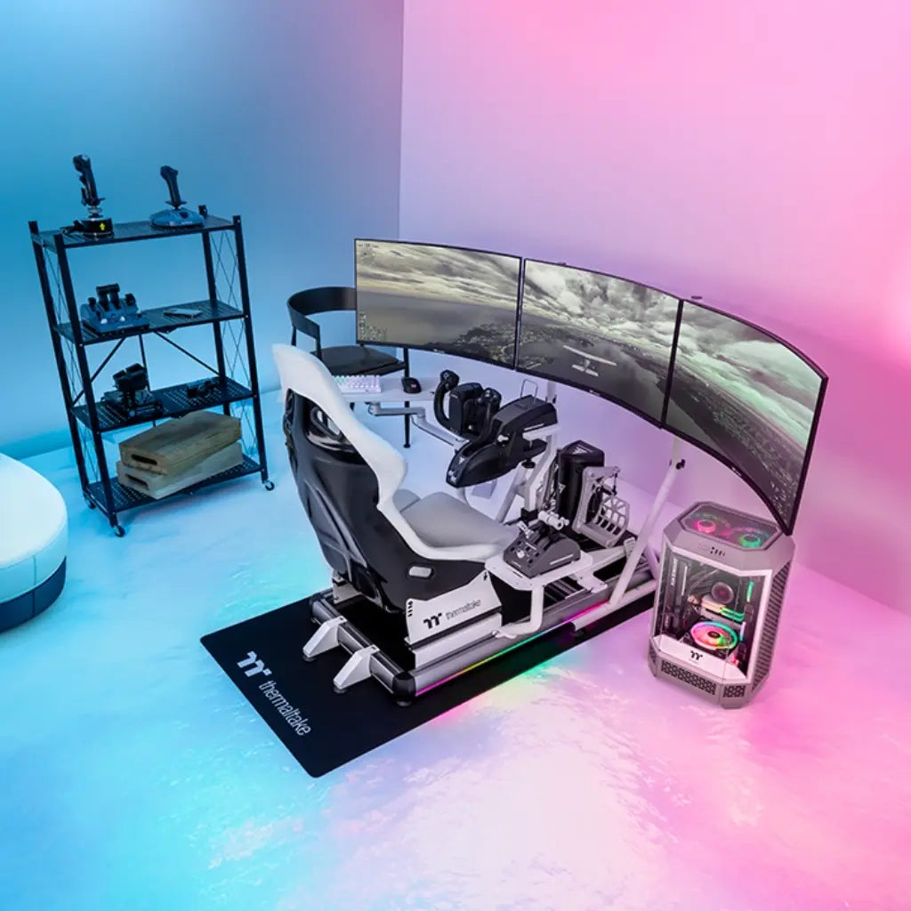 Thermaltake GF500 Flight Simulator Cockpit Snow Aluminum Frame RGB Gaming Seat-tpstech.in