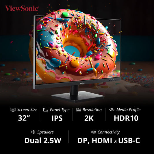 ViewSonic VA3209U-2K 32 Inch 2K QHD IPS USB Type-C Monitor with Speakers