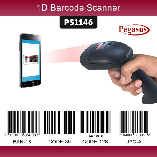 Pegasus PS1146 1D USB Wired Handheld Barcode Scanner - Black