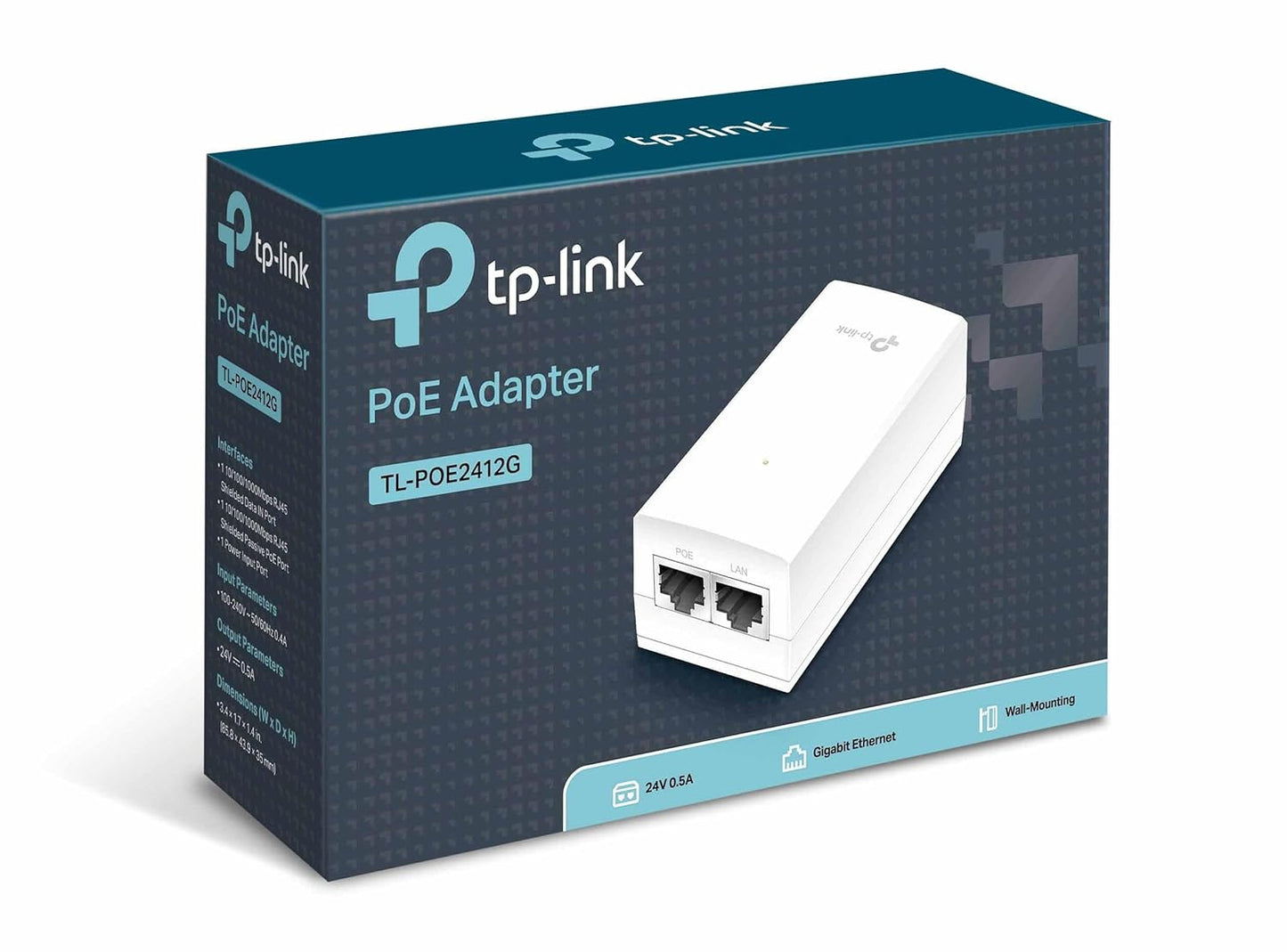 TP-Link TL-POE2412G Up to 100 Meters Gigabit 24VDC Passive PoE Adapter - White