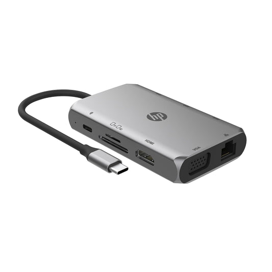HP 9V565AA USB-C 9-in-1 Multiport Hub with HDMI Ethernet and Fast Charging - Silver