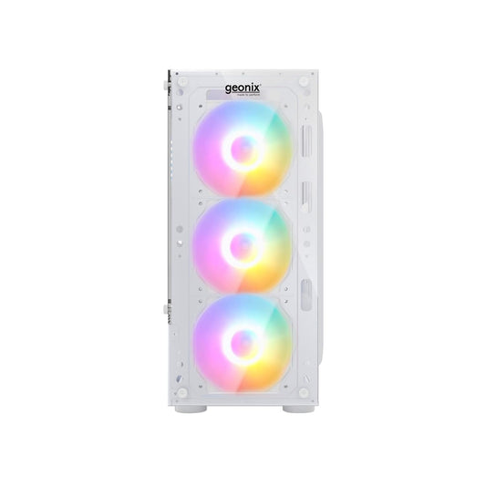 Geonix X20 Tempered Glass Computer Case 4 RGB Fans ATX Gaming Cabinet - White