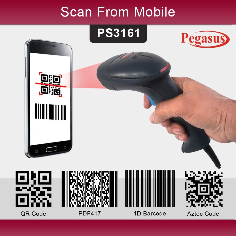 Pegasus PS3161 2D USB Wired Handheld Barcode Scanner - Black