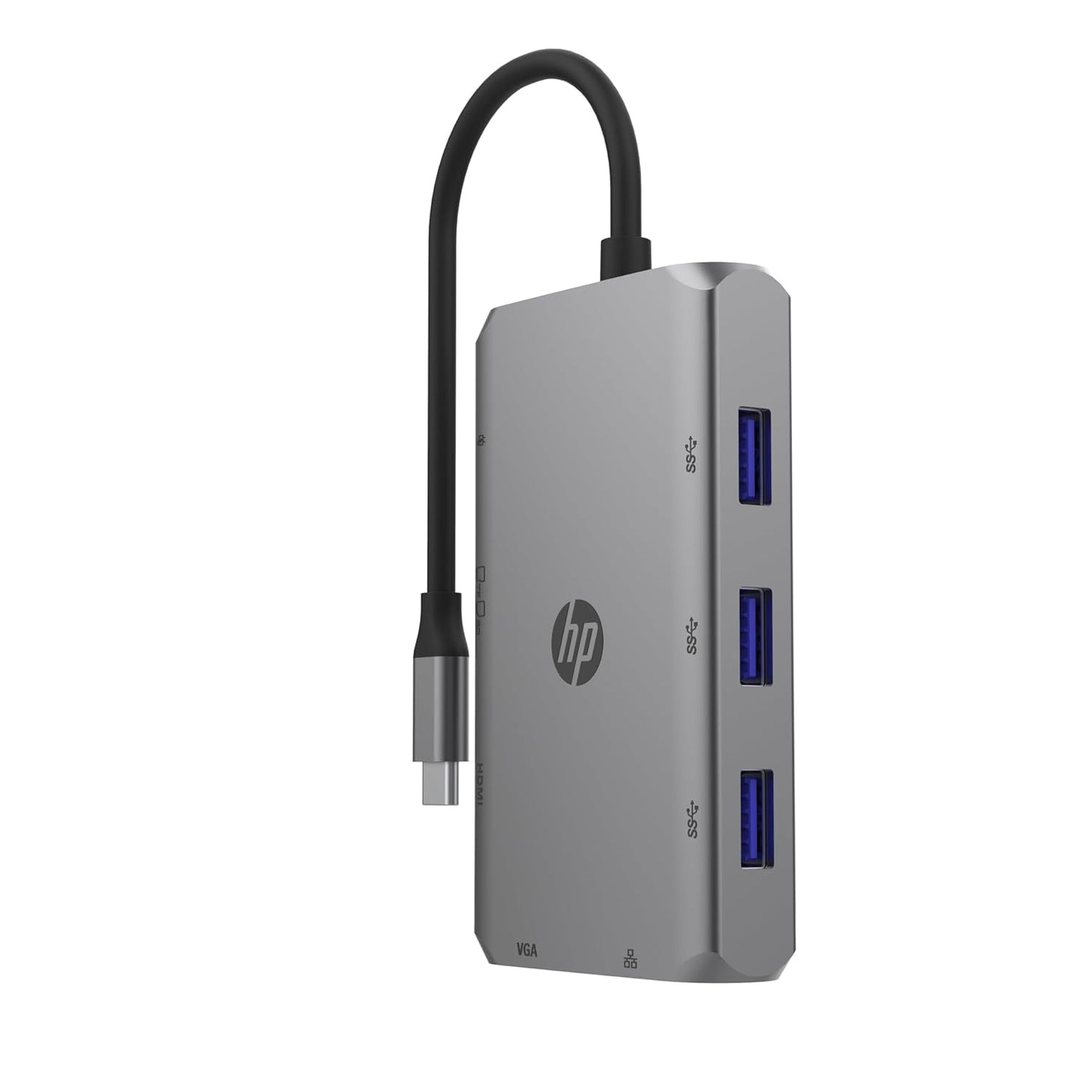 HP 9V565AA USB-C 9-in-1 Multiport Hub with HDMI Ethernet and Fast Charging - Silver