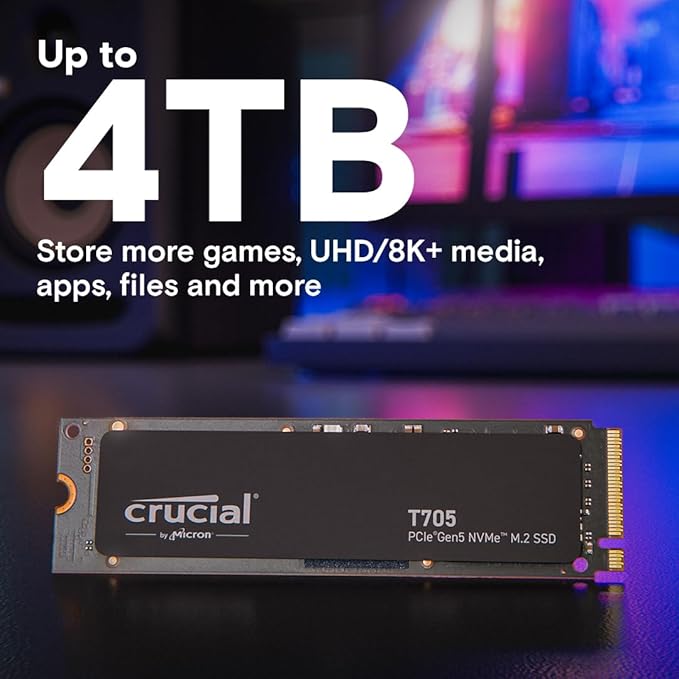 Crucial T705 1TB PCIe Gen5 NVMe M.2 2280 Internal Solid State Drive