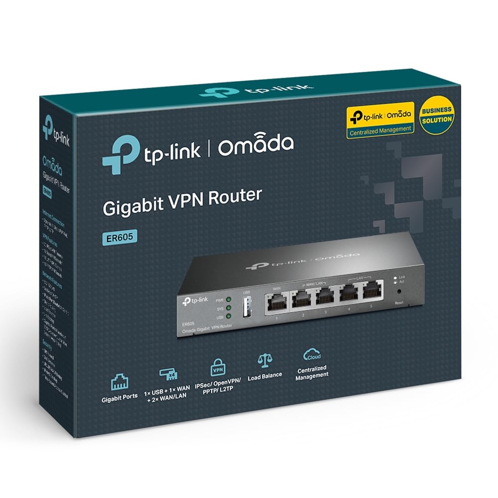 TP-Link Omada ER605 Gigabit VPN Multi-WAN Wired Single Band Router Gateway - Black