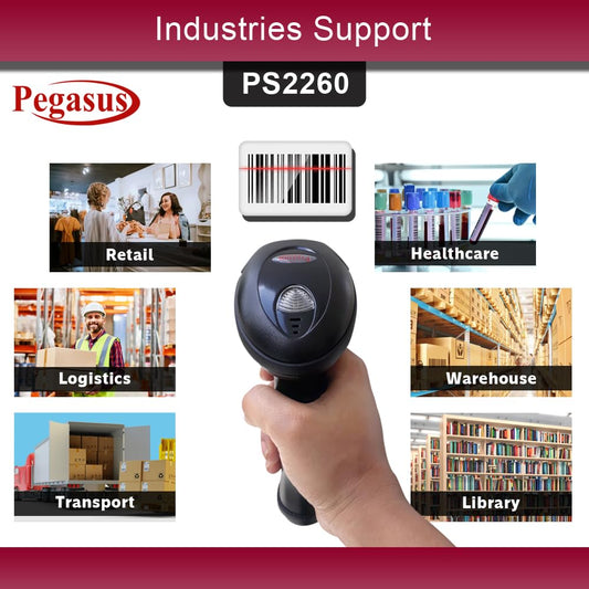 Pegasus PS2260 1D USB Wireless Laser Handheld Barcode Scanner with Bluetooth Dongle