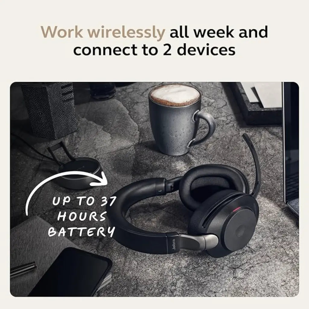Jabra Evolve2 85 Wireless Over‑Ear Headset with Active Noise Cancellation USB‑C Adapter-tpstech.in