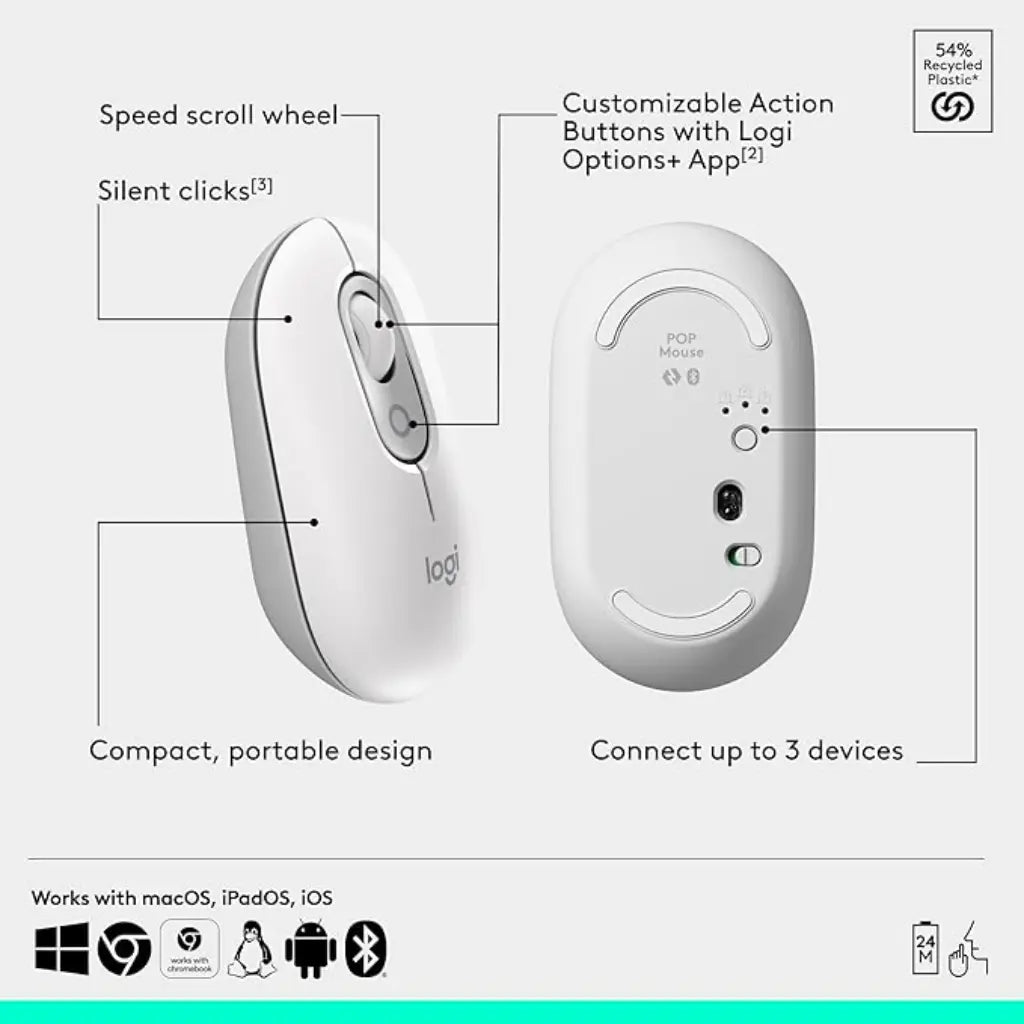 Logitech POP Multi-Device Bluetooth Wireless Mouse with Emoji Button - Off White