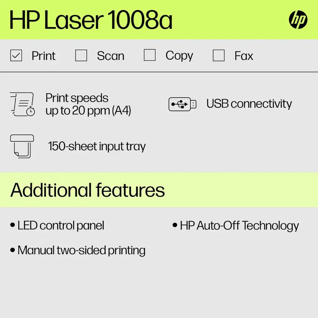 HP Laser 1008A Single Function Monochrome Laser Printer Up to 20 PPM